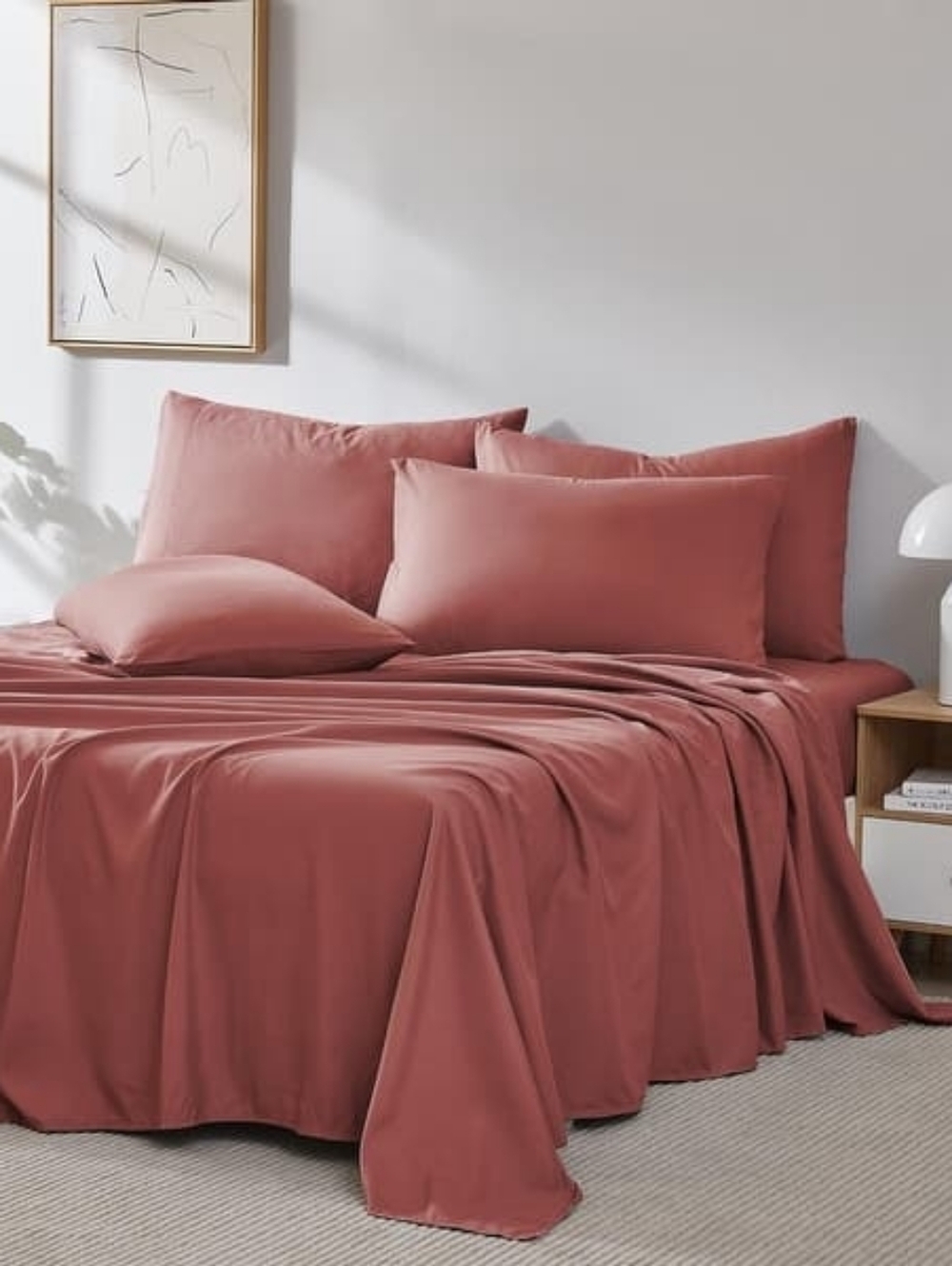 SOUTHSHORE LINENS Vilano 21-inch Extra Deep Pocket Pleated Sheet Set QN Marsala